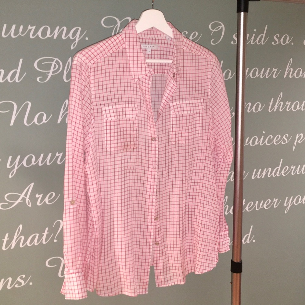 WHITE/PINK WINDOWPANE FRONT BUTTON SHIRT
